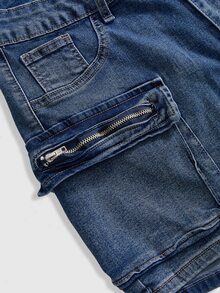 ROMWE Grunge Punk 女款夏季廢土風休閒西式龐克街頭風做舊水洗大尺碼牛仔迷你短褲 正式度假風 藍色 - 藍色 - 查看 4