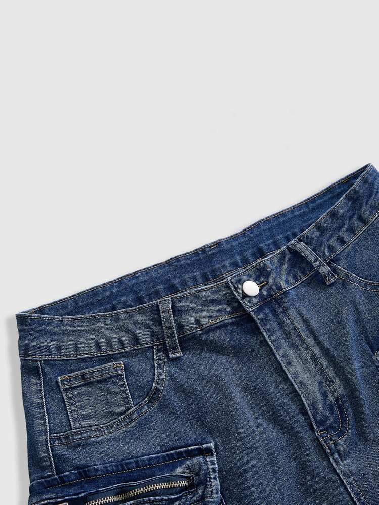 ROMWE Grunge Punk Women's Summer Outfits Wasteland Casual Western Punk Street Style Distressed Washed Plus Size Denim Mini Shorts Formal Vacation Blue - Blue - View 3