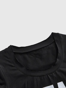 ROMWE Grunge Punk Women's Letter Print Casual Versatile Daily Short Sleeve T-Shirt - Black - View 5