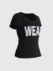 ROMWE Grunge Punk Women's Letter Print Casual Versatile Daily Short Sleeve T-Shirt - Black - View 6
