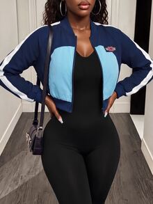 BamGleam New Women's Contrasting Splicing Sports And Leisure Outdoor Jacket - Blue - View 1