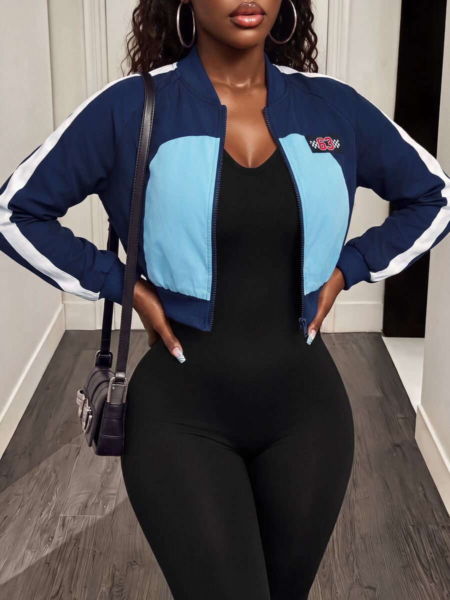 BamGleam New Women's Contrasting Splicing Sports And Leisure Outdoor Jacket - Blue - View 1