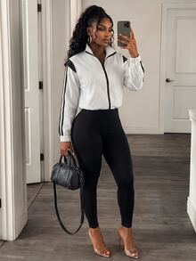 BamGleam 1 Women's Loose Fit Contrast Trim Open Front Casual Sports Jacket - White - View 4