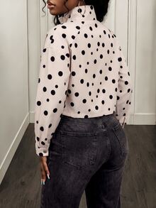 BamGleam Women's Autumn/Winter Polka Dot Print Casual Sports Apricot Long Sleeve Jacket - Apricot - View 2