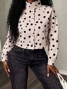 BamGleam Women's Autumn/Winter Polka Dot Print Casual Sports Apricot Long Sleeve Jacket - Apricot - View 1