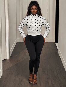 Slayform Slayform Women's White Polka Dot Print Casual Sports Long Sleeve Sweatshirt, Autumn/Winter - White - View 2