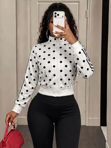 Slayform Slayform Women's White Polka Dot Print Casual Sports Long Sleeve Sweatshirt, Autumn/Winter - White - View 1
