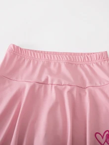 SHEIN 青少年女孩緊身褲，休閒優雅裙褲二合一蝴蝶結圖案，適合春、秋、夏季穿著，完美適合作為外出穿搭 - 粉色 - 查看 4
