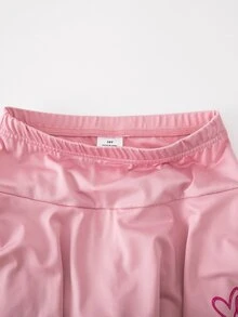 SHEIN 青少年女孩緊身褲，休閒優雅裙褲二合一蝴蝶結圖案，適合春、秋、夏季穿著，完美適合作為外出穿搭 - 粉色 - 查看 5
