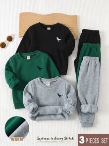 Cozy Pixies 兒童小男孩拼接圓領長袖套頭運動衫彈性腰長褲 6件套舒適休閒套裝 - 彩色 - 查看 5