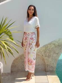 Alya Khalil WOMEN'S CASUAL/DATE FLORAL PRINT TWIST WAIST SKIRT, SPRING/SUMMER Pink - Pink - View 3