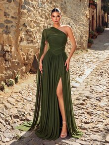 Aureia Elegant Luxurious Beaded Sequin Handmade Applique Velvet Waist Sash Vintage Decorative Button, Fishtail Trailing Design - Army Green - View 5