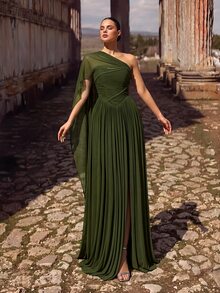 Aureia Elegant Luxurious Beaded Sequin Handmade Applique Velvet Waist Sash Vintage Decorative Button, Fishtail Trailing Design - Army Green - View 6