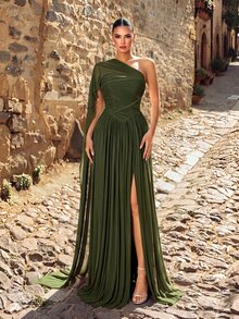 Aureia Elegant Luxurious Beaded Sequin Handmade Applique Velvet Waist Sash Vintage Decorative Button, Fishtail Trailing Design - Army Green - View 3