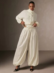 Hauture Women's Casual Boho Versatile Daily Wear Lantern Pants, Autumn Beach, Shopping, Going Out, Brunch, Office Chic, Lounge, Holiday Gathering - Apricot - View 6