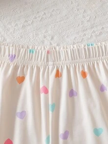 Tween Girl Fun Heart Capybara Print Pajama Set, 2 Pieces - Apricot - View 4