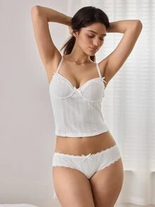 Ocili 5pcs Bulk Pack Pure Cotton Knitted Jacquard Comfortable Women's Contrast Lace Bow Decor Triangle Panties - White - View 2