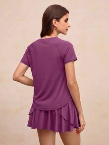 Activina Women's Solid Color Raglan Short Sleeve Casual Fitness Sports T-Shirt - Purple - View 5