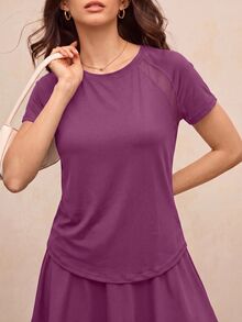 Activina Women's Solid Color Raglan Short Sleeve Casual Fitness Sports T-Shirt - Purple - View 9