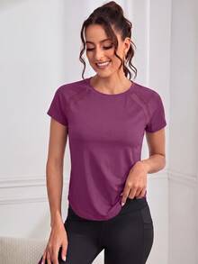 Activina Women's Solid Color Raglan Short Sleeve Casual Fitness Sports T-Shirt - Purple - View 10