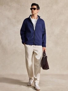 Courvante Men's High Neck Long Sleeve Solid Color Jacket, Golf, Fall - Navy Blue - View 8