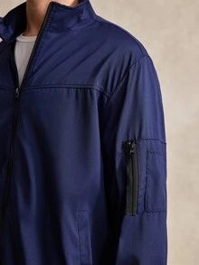 Courvante Men's High Neck Long Sleeve Solid Color Jacket, Golf, Fall - Navy Blue - View 7