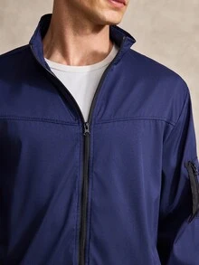 Courvante Men's High Neck Long Sleeve Solid Color Jacket, Golf, Fall - Navy Blue - View 6
