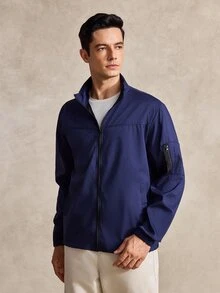 Courvante Men's High Neck Long Sleeve Solid Color Jacket, Golf, Fall - Navy Blue - View 5