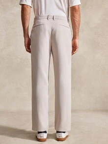 Courvante Men's Solid Color Pleated Slant Pocket Casual Straight Leg Pants - Apricot - View 3
