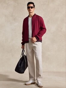 Courvante Men's Solid Color Pleated Slant Pocket Casual Straight Leg Pants - Apricot - View 7