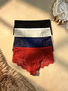 Bare Chapter 4pcs/Set French Eyelash Lace Women's Mid-Waist Panties - Multicolor - View 2