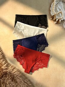 Bare Chapter 4pcs/Set French Eyelash Lace Women's Mid-Waist Panties - Multicolor - View 1