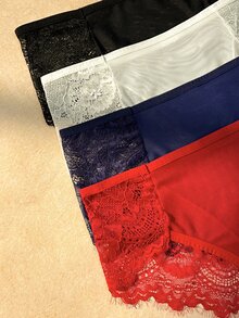 Bare Chapter 4pcs/Set French Eyelash Lace Women's Mid-Waist Panties - Multicolor - View 5