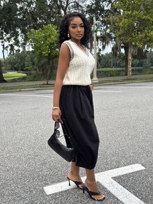 Alexandranx Casual Colorblock Striped Knit Vest, Autumn Fall - Apricot - View 5