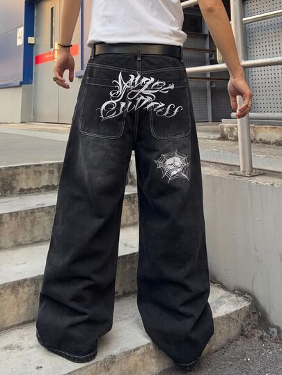 Men's Loose Fit Printed Pattern Denim Jeans