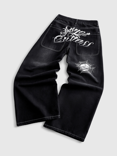 Jean en denim à coupe ample avec motif imprimé pour hommes