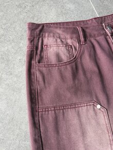 ROMWE MEN Men's Vintage Washed Patchwork Loose Fit Jeans - Burgundy - View 6