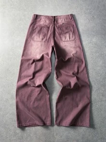 ROMWE MEN Men's Vintage Washed Patchwork Loose Fit Jeans - Burgundy - View 2
