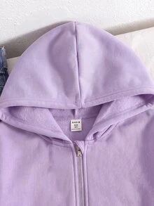 SHEIN Tween Girl 秋冬休閒連帽開襟外套 - 紫色 - 查看 2