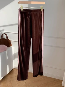 Comfortcana Women's Casual Colorblock Striped Long Pants, Autumn - Brown - View 2