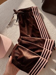 Comfortcana Women's Casual Colorblock Striped Long Pants, Autumn - Brown - View 1