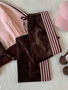Comfortcana Women's Casual Colorblock Striped Long Pants, Autumn - Brown - View 6