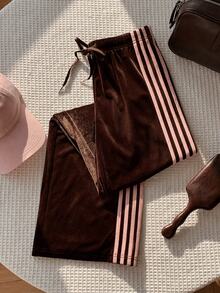 Comfortcana Women's Casual Colorblock Striped Long Pants, Autumn - Brown - View 7