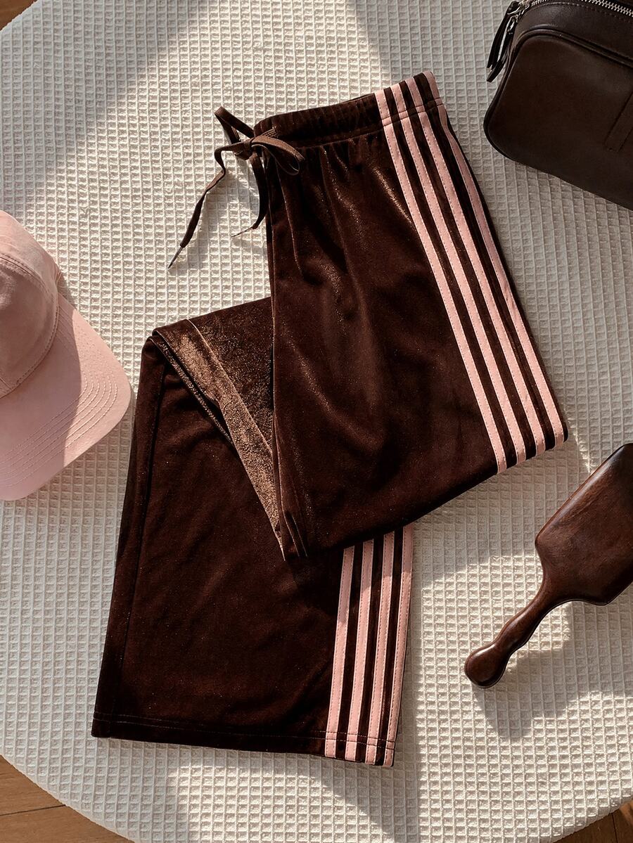 Comfortcana Women's Casual Colorblock Striped Long Pants, Autumn - Brown - View 1