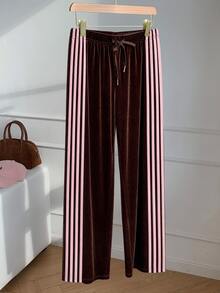 Comfortcana Women's Casual Colorblock Striped Long Pants, Autumn - Brown - View 3