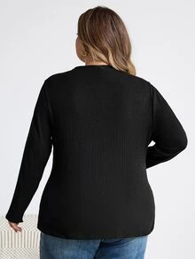 SHEIN CURVE+ 大尺碼女款黑色高領長袖T恤，秋季基礎上衣/冬季秋季，2026 22W 5XL-8XL - 黑色 - 查看 2