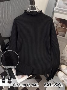 SHEIN CURVE+ 大尺碼女款黑色高領長袖T恤，秋季基礎上衣/冬季秋季，2026 22W 5XL-8XL - 黑色 - 查看 9