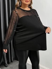 SHEIN CURVE+ 大尺碼女款長袖上衣，日常休閒服飾，2026年秋冬 22W - 黑色 - 查看 8