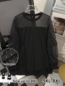 SHEIN CURVE+ 大尺碼女款長袖上衣，日常休閒服飾，2026年秋冬 22W - 黑色 - 查看 3