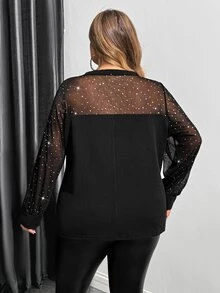 SHEIN CURVE+ 大尺碼女款長袖上衣，日常休閒服飾，2026年秋冬 22W - 黑色 - 查看 2